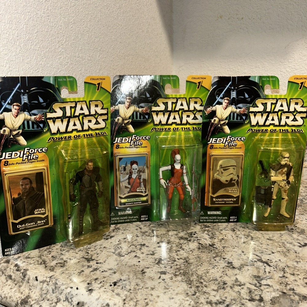 Star Wars‎ POTJ Qui Gon Jinn Jedi Training Gear, Aurra Sing Sandtrooper Figures